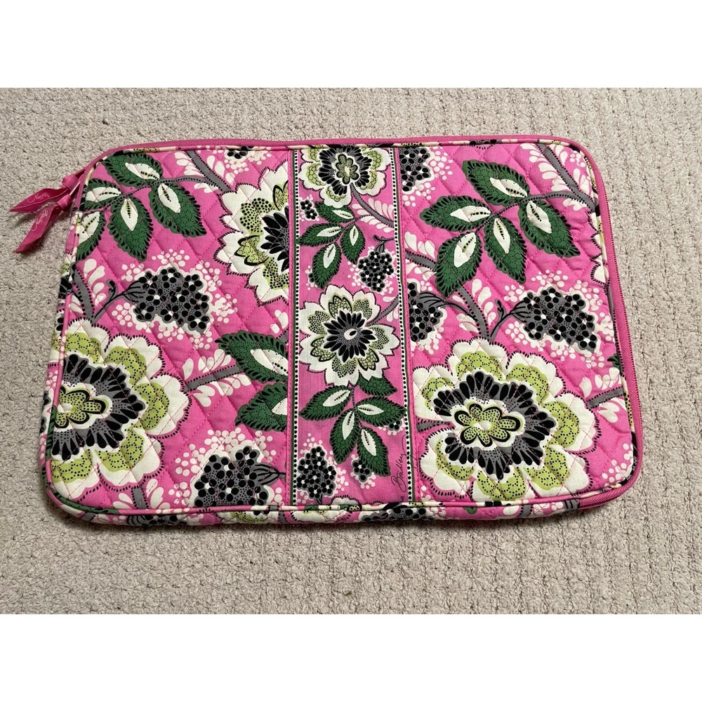 Vera Bradley Laptop Sleeve Priscilla Pink Padded Case Quilted Tablet Cover